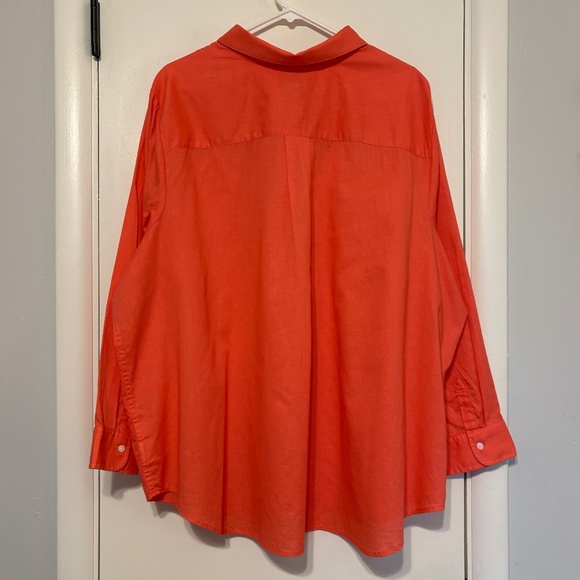Lands' End Women's Plus Linen-Blend Half Button Popover Tunic Shirt Top 3X Coral - Picture 4 of 9